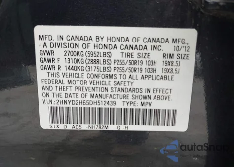 2013 Acura Mdx Advance Package z USA, uszkodzony, nr VIN 2HNYD2H65DH512439